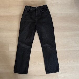 Reformation Black Cynthia High Rise Straight Cropped Denim Jeans Size 24